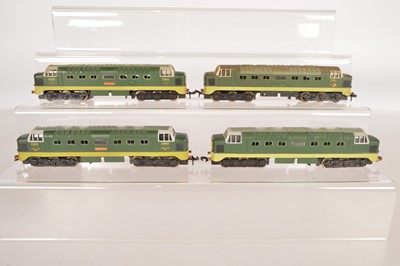 Lot 159 - Hornby-Dublo 00 Gauge 2-Rail unboxed 2234 BR two tone green Class 55 Co-Co Diesel Locomotive and two 2232 plain green Diesels with added detail (4)