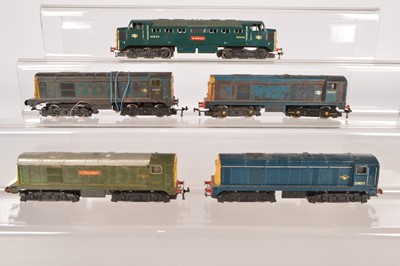 Lot 170 - Hornby-Dublo 00 Gauge 2-Rail unboxed repainted Diesel Locomotives BR blue including two with Wrenn bodies and BR green (5)