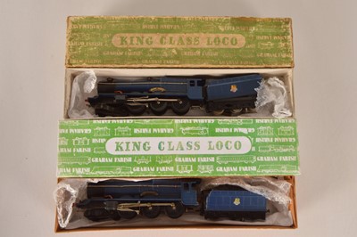 Lot 253 - Pair of boxed 00 Gauge Graham Farish 1950's BR blue King Class No 6000 'King John' Locomotives and Tenders (2)