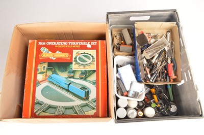 Lot 281 - Peco Hornby 00 gauge track with Modellers materials paints and tools (qty in 2 boxes)