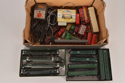 Lot 323 - Hornby Tri-ang Multiple units Wagons Track and diecast vehicles (qty in 1 box)