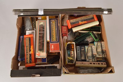 Lot 336 - Hornby Peco Airfix Matchbox assorted Locomotives Rolling stock and accessories 00 gauge (qty in 2 boxes)