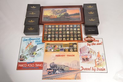 Lot 426 - A Bradford stained glass panorama with Pewter miniatures and Danbury Mint Pin collection with other collectables (qty in 1 box)