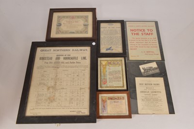 Lot 437 - Original LNER and GNR framed notices and certificates (7)