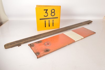 Lot 451 - Railway Milepost sign and Home signal arm with GWR track leveller (3)