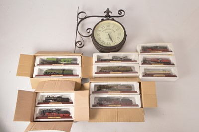 Lot 456 - Atlas Editions display Locomotives in original boxes with a Station clock (12)