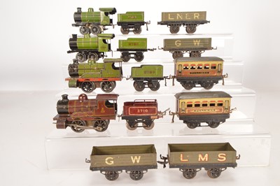 Lot 513 - Hornby 0 Gauge mixed group of M3 and M1 0 Gauge Clockwork Locomotives and rolling stock (10)