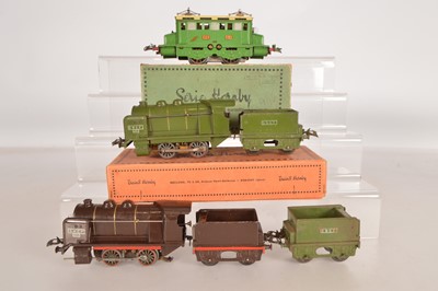 Lot 529 - French Hornby 0 Gauge 20v 3 Rail Electric Locomotives & Tender (4,)