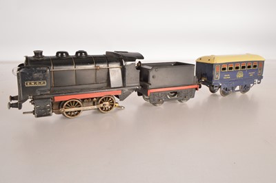 Lot 574 - French Hornby 0 Gauge SNCF 3 Rail Electric 0-E Locomotive & Tender with coach (2)