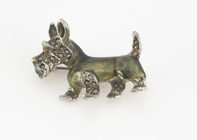 Lot 199 - A 1960s chrome plated, marcasite and paste brooch
