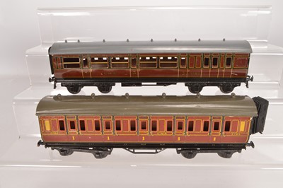Lot 648 - Bing / Bassett Lowke 0 Gauge Pair of LMS Corridor Coaches (2)