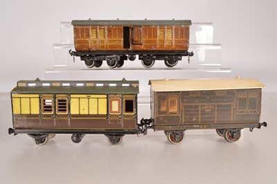 Lot 728 - Carette Gauge 1 trio of Goods and Passenger rollings stock (3)