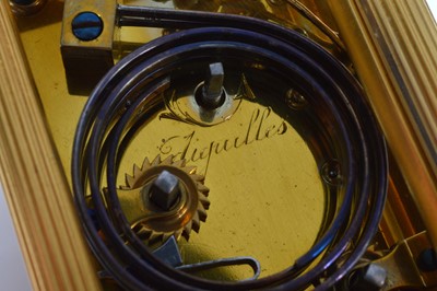 Lot 3 - A sweet small brass carriage repeater clock