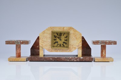 Lot 8 - An Art Deco period French mantle clock garniture