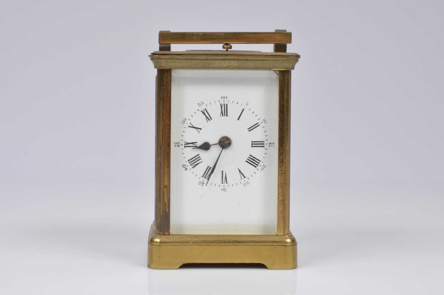 Lot 33 - A brass carriage repeater timepiece