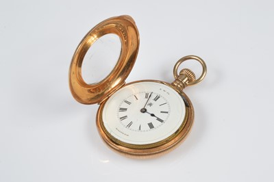 Lot 72 - An early 20th century A.M. Waltham Royal 14ct gold half hunter style pocket watch