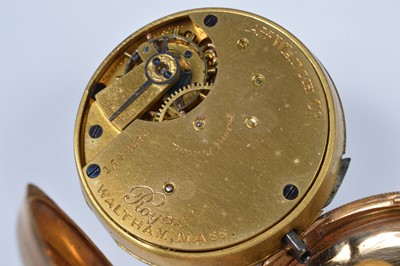 Lot 72 - An early 20th century A.M. Waltham Royal 14ct gold half hunter style pocket watch