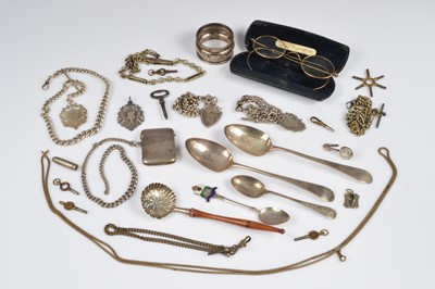 Lot 75 - A collection of silver and other watch chains and silver and other items