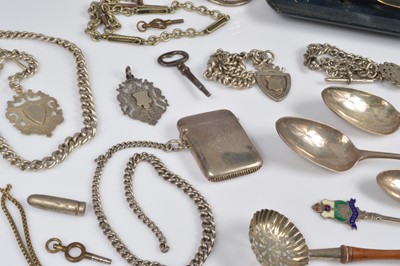 Lot 75 - A collection of silver and other watch chains and silver and other items
