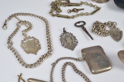 Lot 75 - A collection of silver and other watch chains and silver and other items