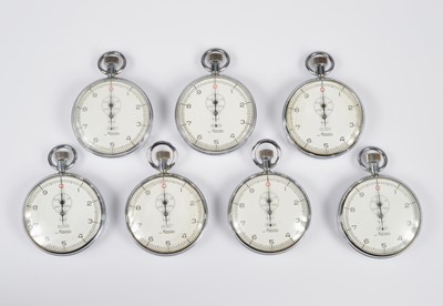 Lot 77 - A set of seven Minerva stopwatches