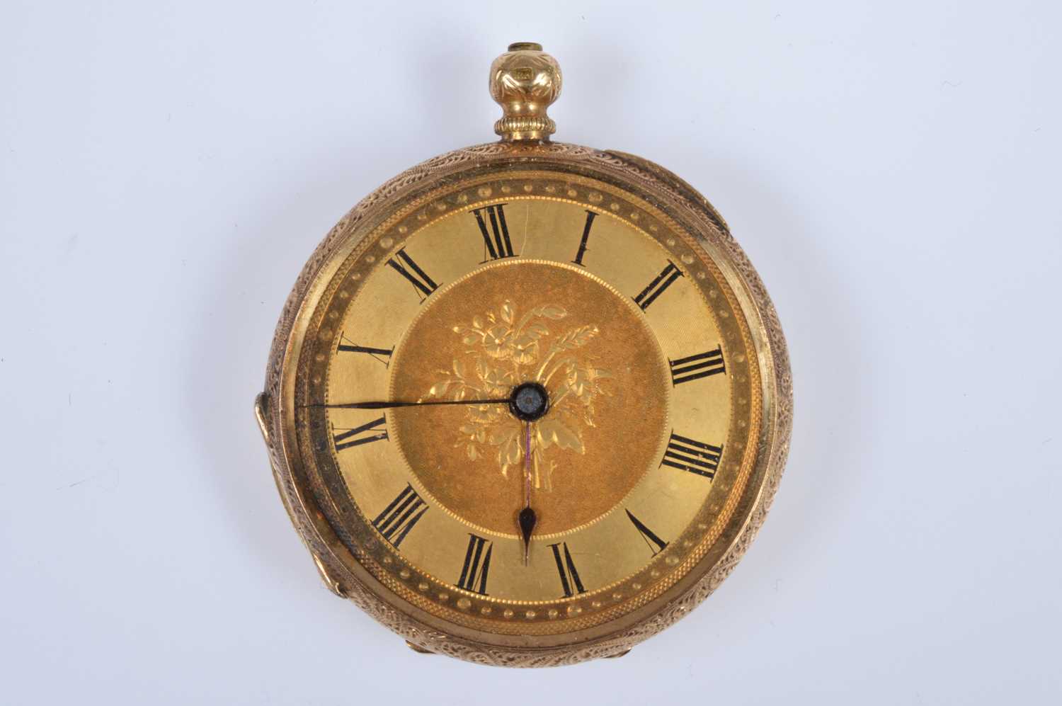 Lot 81 - A damaged 18ct gold cased open faced pocket watch