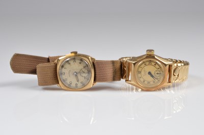 Lot 113 - Two vintage 9ct gold cased wristwatch heads