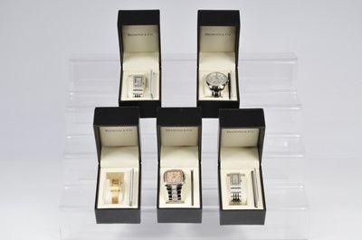 Lot 135 - Five modern Diamond & Co quartz ladies wristwatches