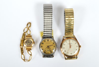 Lot 181 - A 1940s Jaeger-LeCoultre chromed manual wind wristwatch and two others wristwatches