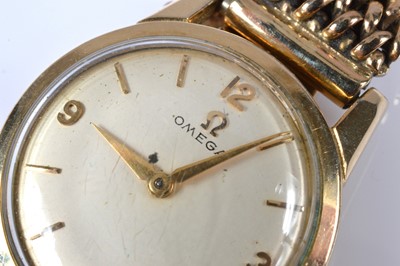 Lot 189 - A c1960s Omega gold plated lady's wristwatch head presented on a 9ct gold bracelet