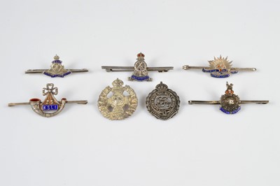 Lot 155 - A group of seven Sterling Silver and enamel Regimental Sweetheart brooches