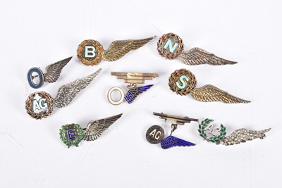 Lot 162 - A group of silver and enamel Royal Air Force Half Wing Sweetheart brooches