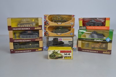 Lot 221 - Solido Diecast WWII Era German and US Army Tanks  (10)