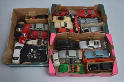 Lot 271 - large Scale Saloon and Touring Cars with Motorcycles (25 in 3 boxes)