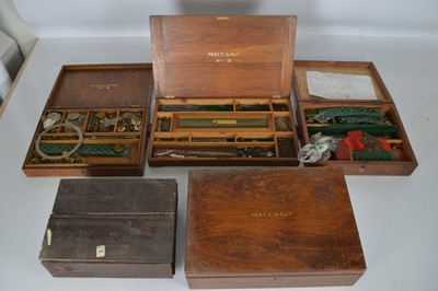 Lot 425 - Meccano Sets including two No 5 in original wooden boxes and in non Meccano boxes (5)