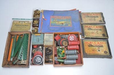 Lot 429 - Three 1920's Meccano Sets and 1930's Airplane Constructor 2 Box with some parts and quantity of 1930's -50's loose Meccano including three motors (qty)