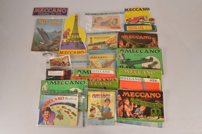 Lot 430 - Meccano Toy Catalogues including Dinky Toys and Hornby Dublo Meccano only Catalogues and various Instructions repro shop signs and original Meccano printers plates (qty)