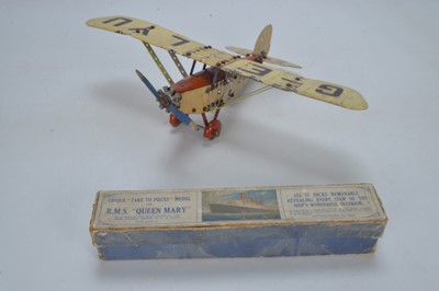 Lot 456 - Meccano Aero Constructor Mono Plane and Chad Valley 'Take to Pieces' RMS 'Queen Mary' Model (2)