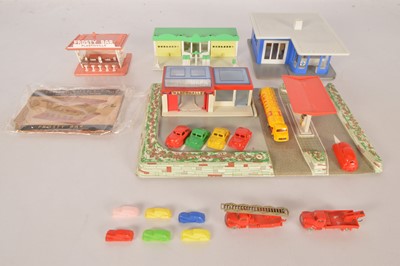 Lot 459 - Circa 1950's-60's and later plastic Toy Garages by various  makers and Plasticville Bar and Lego 1960's Plastic HO Gauge Vehicles and other plastic cars (18)