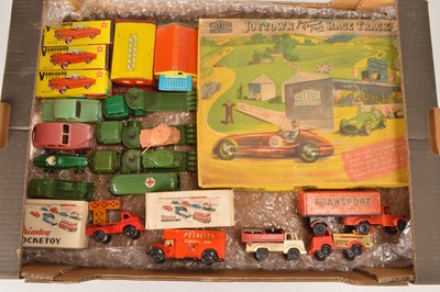Lot 463 - 1950's and 60's Plastic and Tinplate small scale Toy  Vehicles including Tri-ang Minic Military and Mettoy Race Set (19)