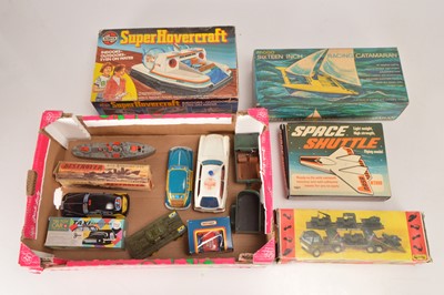 Lot 465 - Various mostly boxed Tin and plastic Toys including Cars Military and Commercial and Service vehicles (9)