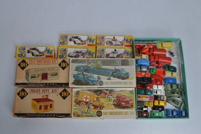 Lot 475 - Collection of 1960's Hong Kong plastic copies of Matchbox 00/H0 Cars and Lego H0 Commercial Vehicles Wiking and Praline HO Gauge Cars with Plastiville HO Gauge building Kits and Airfix 00 Gauge (38)
