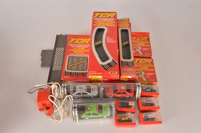 Lot 480 - Collection of HO Gauge TCR Slot Car System including 5 Cars and track and three Turbo Tubes RC Cars (qty)