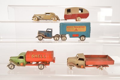 Lot 520 - Tri-ang Minic mostly Pre-war clockwork Tinplate Civilian and Commercial Vehicles (5)
