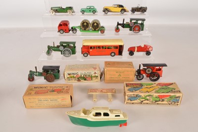 Lot 521 - Tri-ang Minic clockwork and friction Tinplate Models and plastic Boat and Cars  (15)