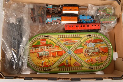 Lot 541 - Collection of Tin and plastic Toy and model Trains and Penny Toys by Various makers (14 +Track)