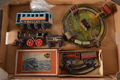 Lot 545 - Moki Bavia 00 Gauge Tinplate clockwork Train Set Cast Iron Train and Tram and clockwork revolving Train (4)