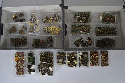 Lot 590 - Large collection 1/72 Scale 20mm very well painted Napoleonic soldiers with card bases for wargaming in plastic trays in three box files (3 box files, approx 4-500 figures mostly painted)