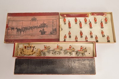 Lot 632 - Britains boxed 1937 Coronation-related sets comprising 1470 State Coach of England - loose but G, in G box, minor wear throughout