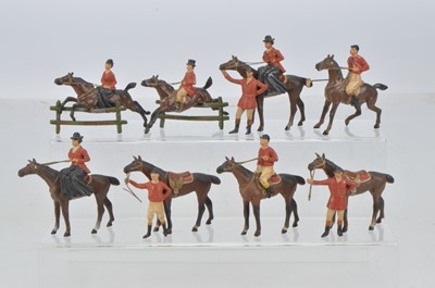 Lot 635 - Heyde Germany 60mm scale Hunt and Polo figures comprising Huntswoman (3) Huntsman (2)